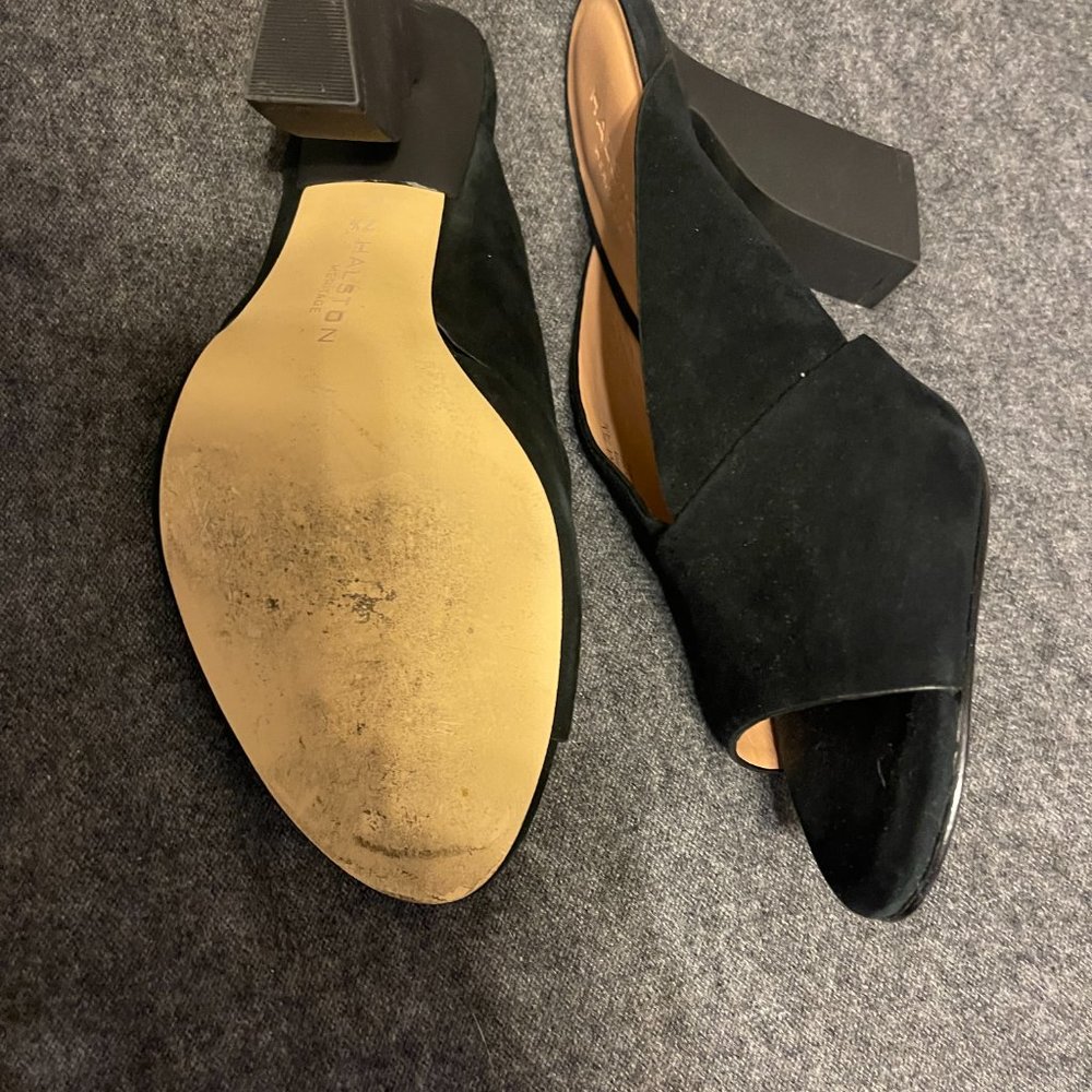 Halston Heritage Black Suede Sandals - Picture 7 of 8